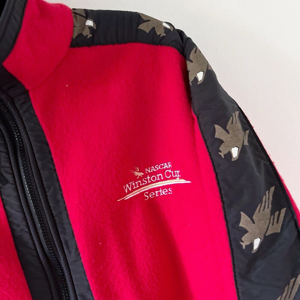 Vtg Nascar Winston Cup Men's Red Fleece Swingster Jacket XL USA Eagle Stripe - Picture 6 of 16